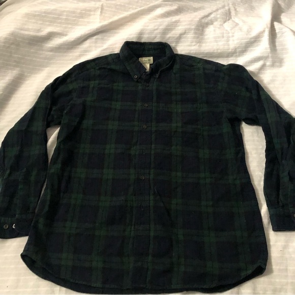 LL Bean Mens Blue & Green Plaid Flannel Long Sleeve Button Down Shirt Size L - Picture 1 of 5